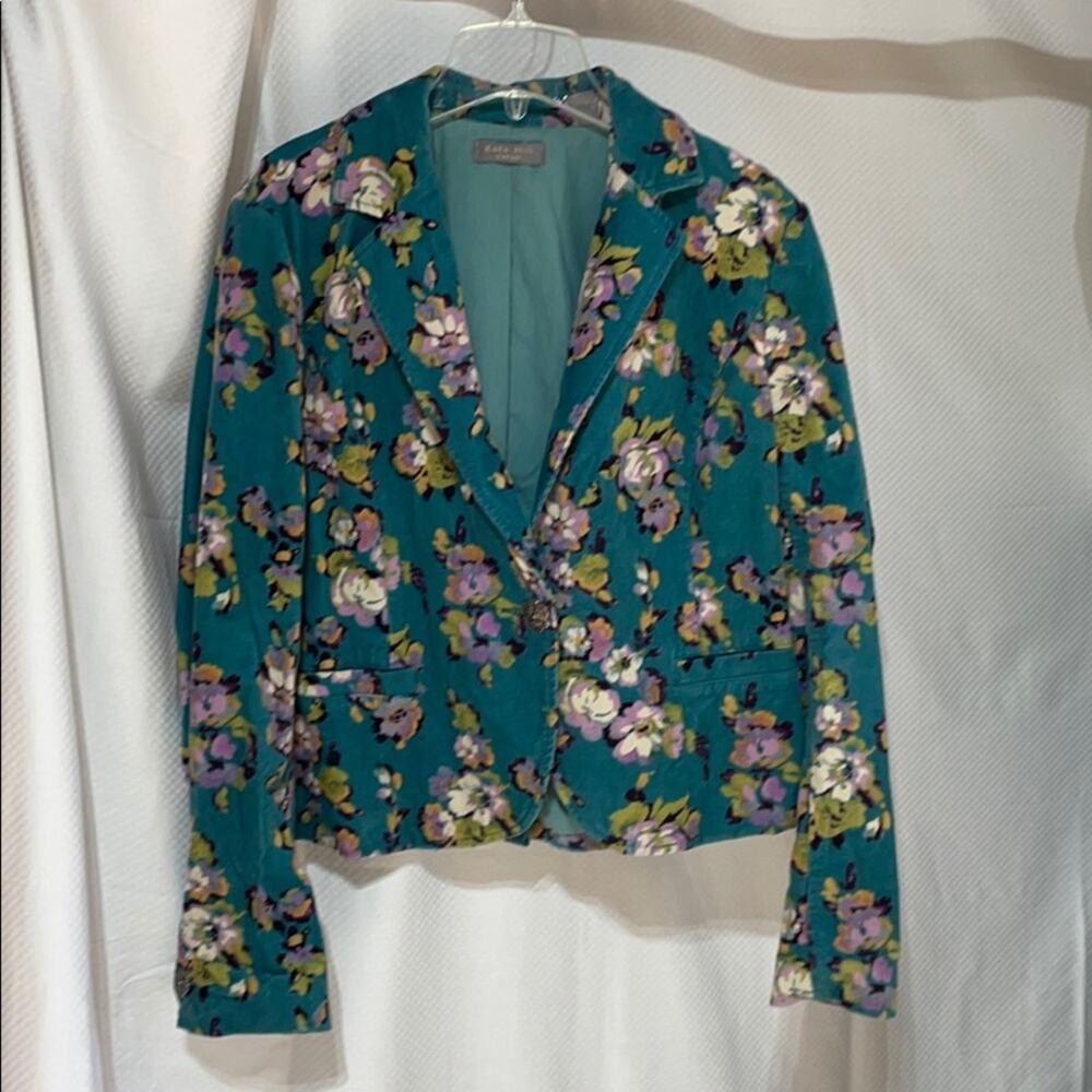 Kate Hill 8 teal floral fitted blazer euc
